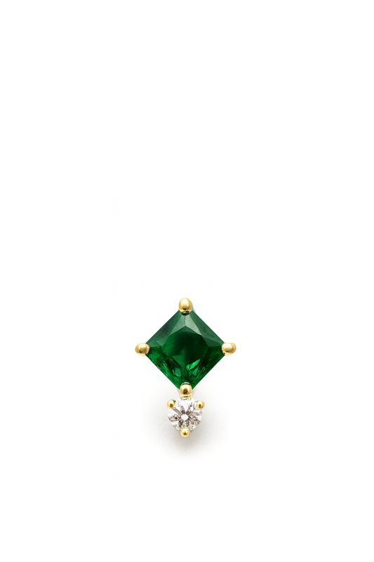 Emerald Stud Earrings – 18K Gold Plated Princess Cut with Zircon Accent