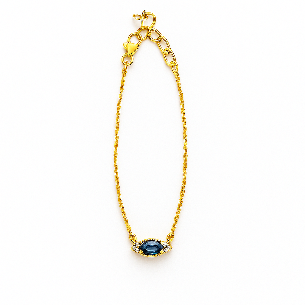 Sapphire Bracelet – 18K Gold Micron Plated with Adjustable Chain