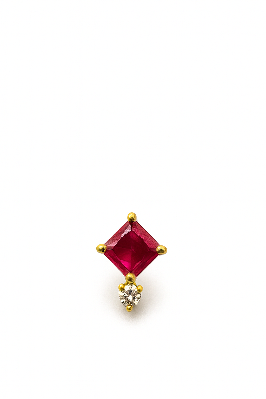 Ruby Stud Earrings – 18K Gold Plated Princess Cut with Zircon Accent