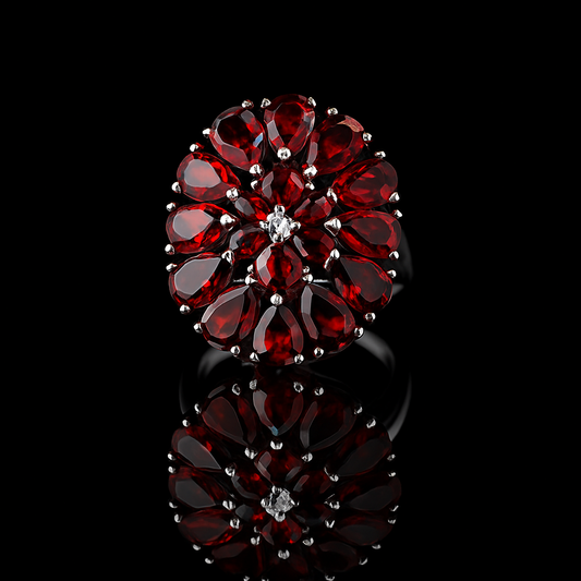 Garnet Cluster Ring in Sterling Silver 925
