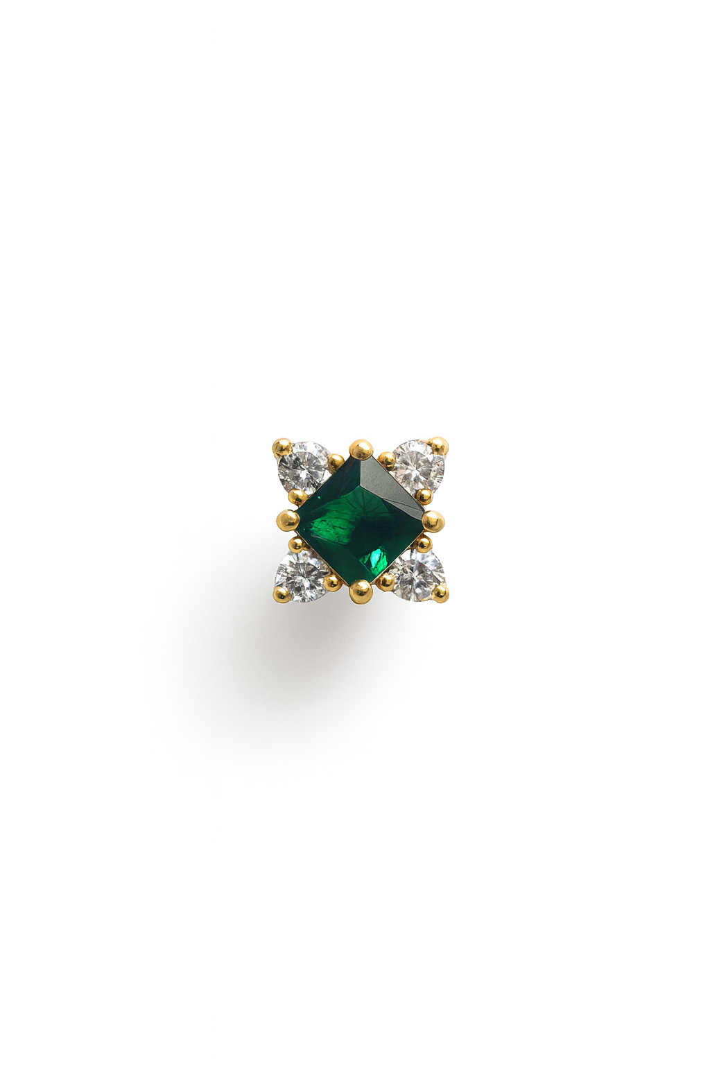Emerald Stud Earrings – 18K Gold Micron Plated Princess-Cut with Zircon Halo