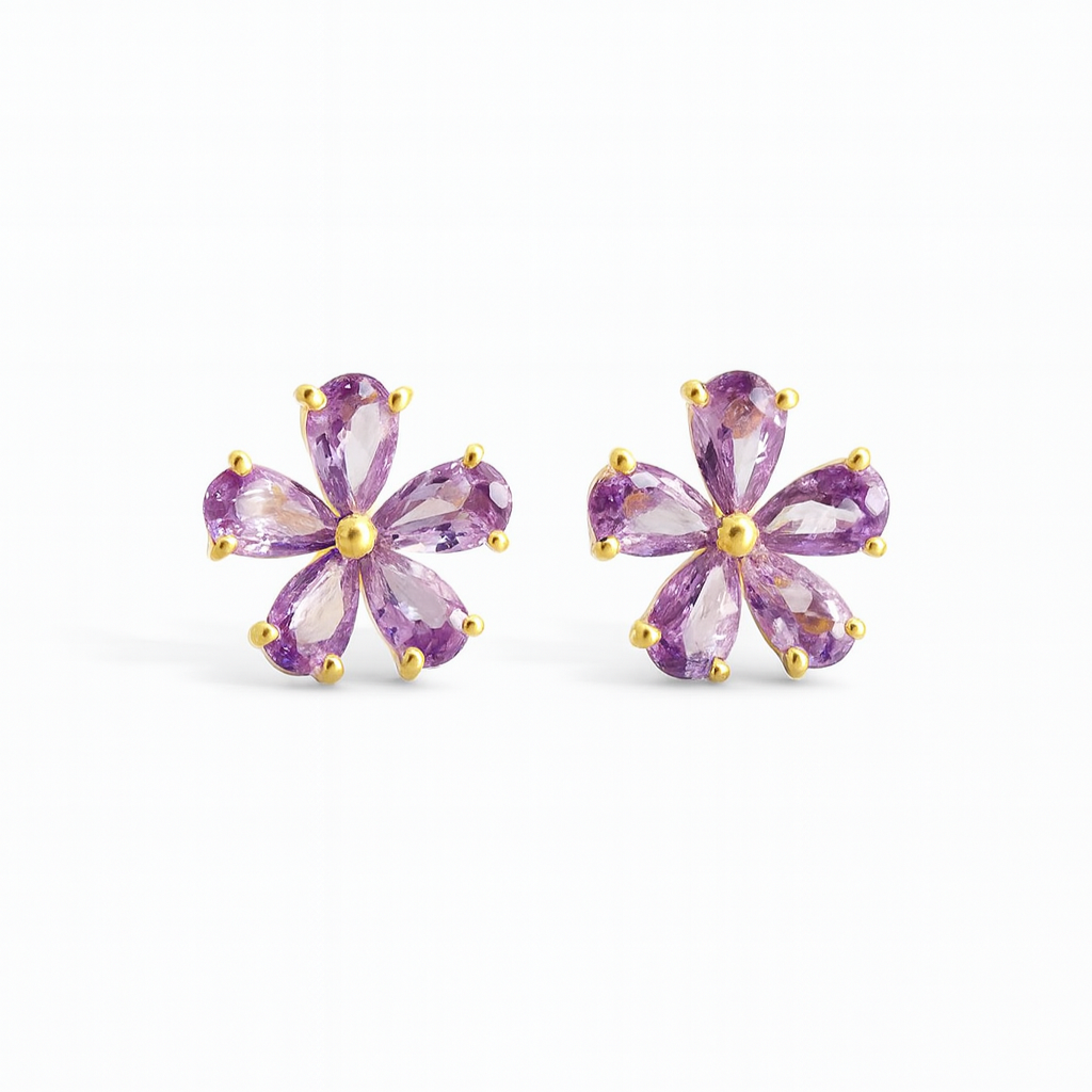 Purple Stud Earrings – 18K Gold Micron Plated Floral Design