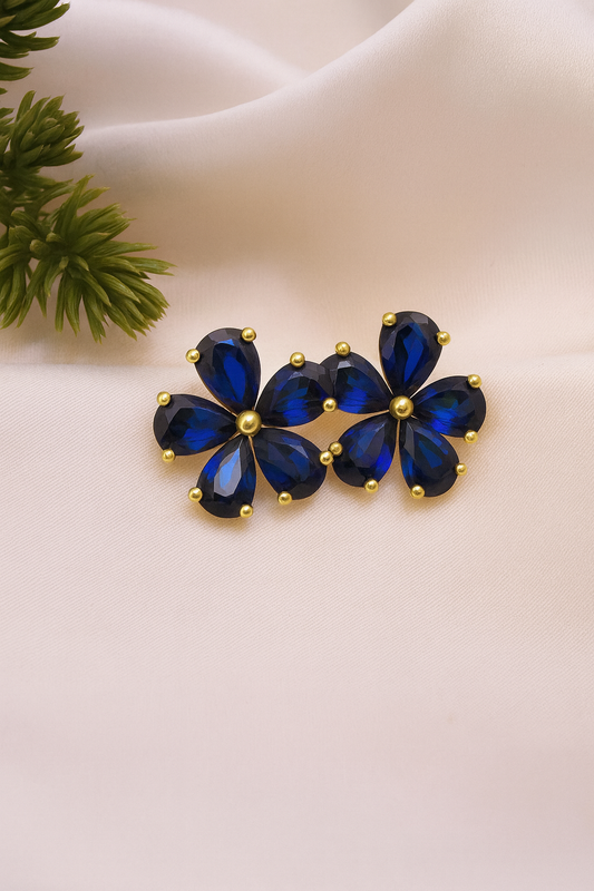 Sapphire Stud Earrings – 18K Gold Micron Plated Floral Design