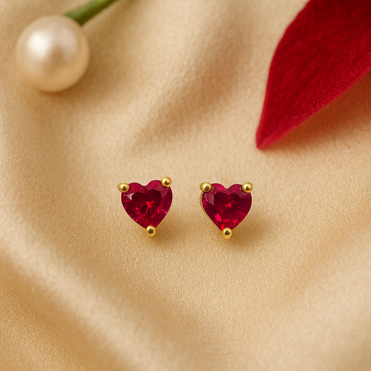 Ruby Stud Earrings – 18K Gold Micron Plated Heart Design