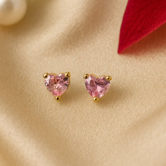 Pink Stud Earrings – 18K Gold Micron Plated Heart Design