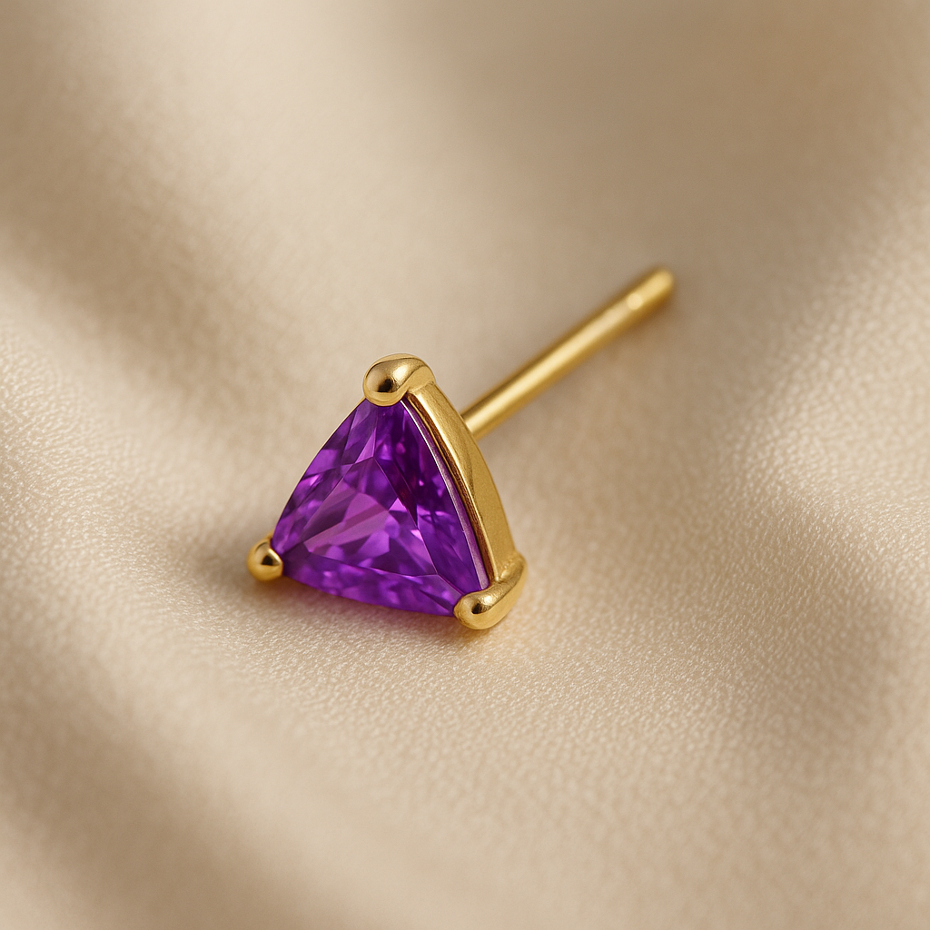 Purple Stud Earrings – 18K Gold Micron Plated Trillion-Cut Design