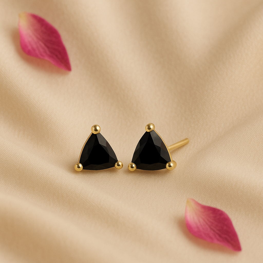Black Stud Earrings – 18K Gold Micron Plated Trillion-Cut Design
