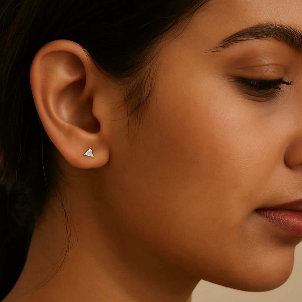 CZ Diamond Stud Earrings – 18K Gold Micron Plated Trillion-Cut Design