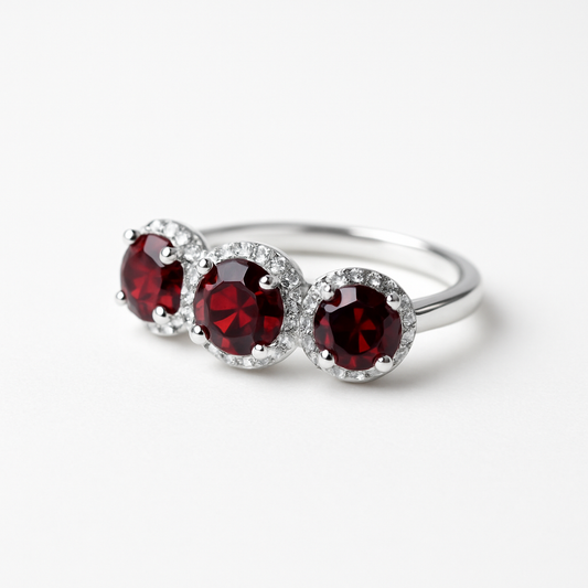 Garnet and Diamond Halo Ring