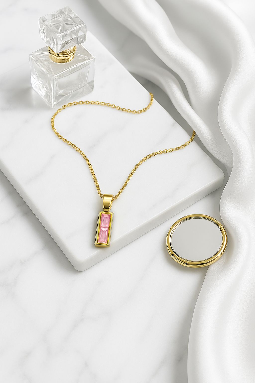 18K Gold Plated PInk Pendant Necklace.