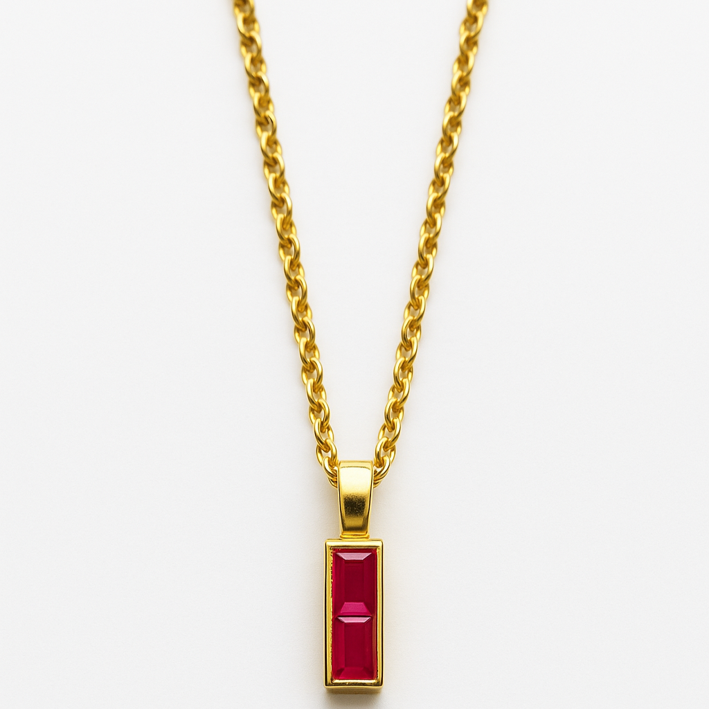 18K Gold Plated Ruby Pendant Necklace.