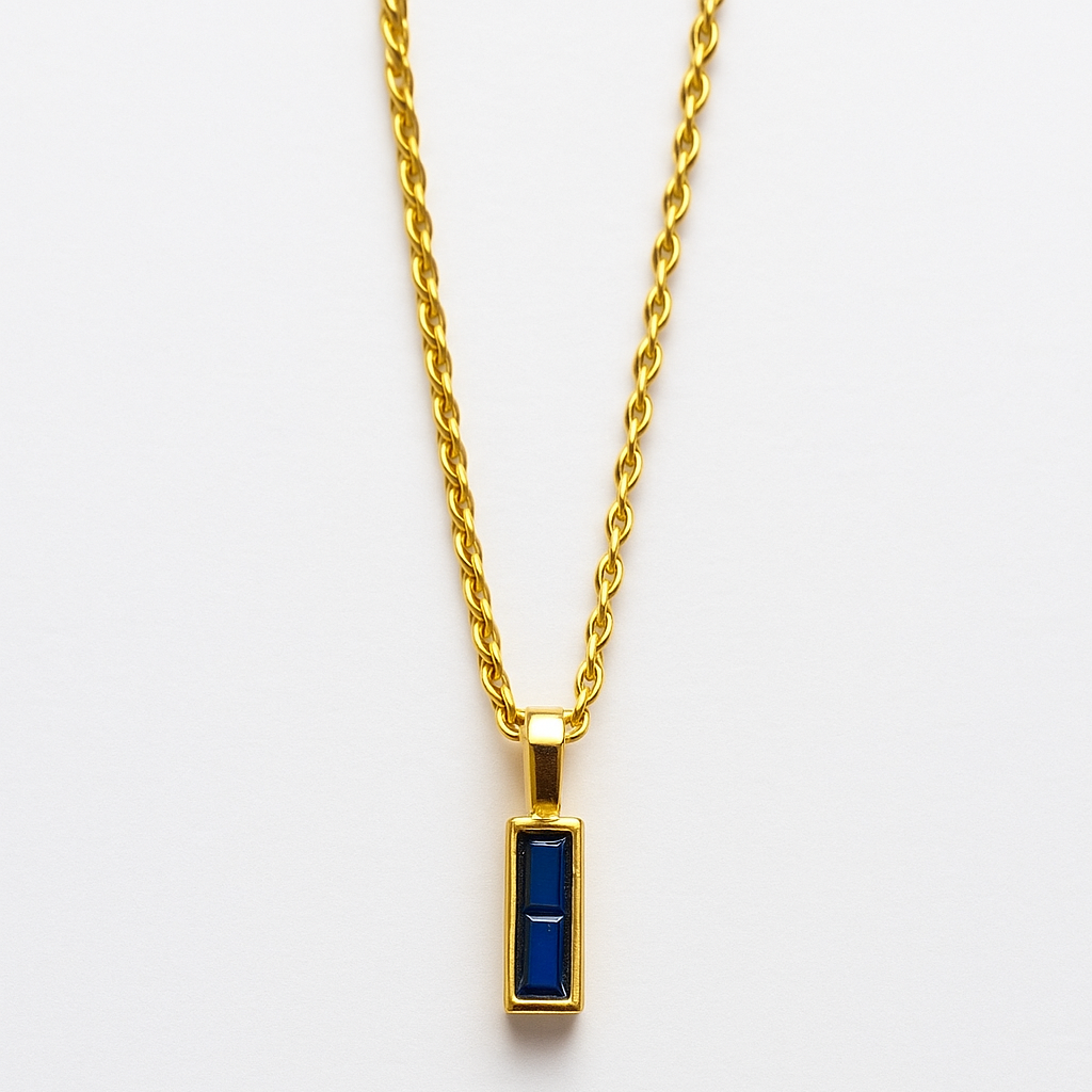 18K Gold Plated Sapphire Pendant Necklace.