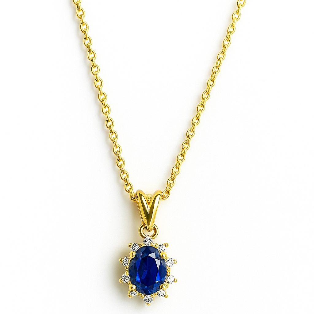 Blue Oval Pendant Necklace – 18K Gold Micron Plated Luxury