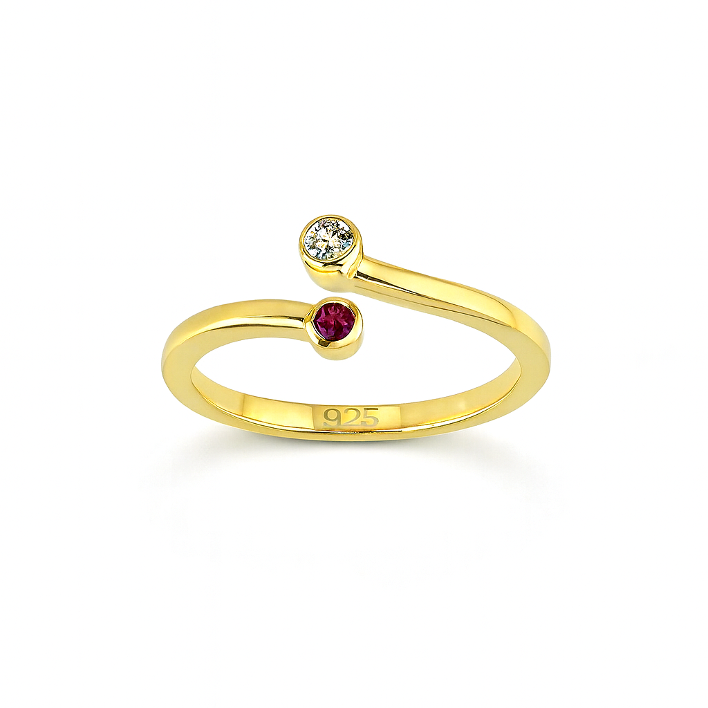 Ruby & Zircon Ring – 18K Gold Micron Plated Open Adjustable Design