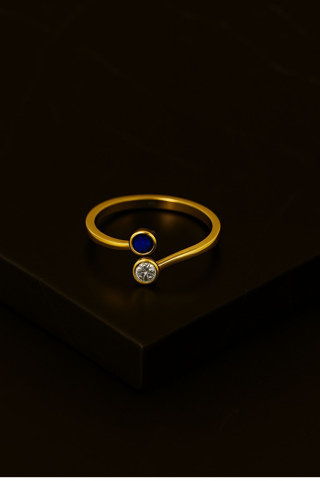 Sapphire & Zircon Ring – 18K Gold Micron Plated Open Adjustable Design