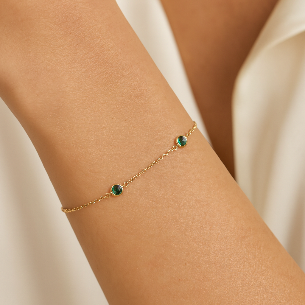 Green Stone Bracelet – 18K Gold Micron Plated