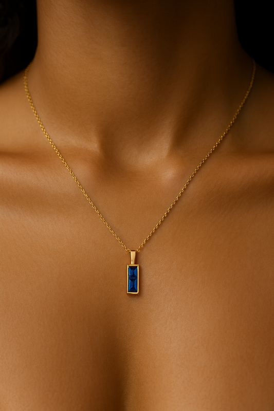 18K Gold Plated Sapphire Pendant Necklace.