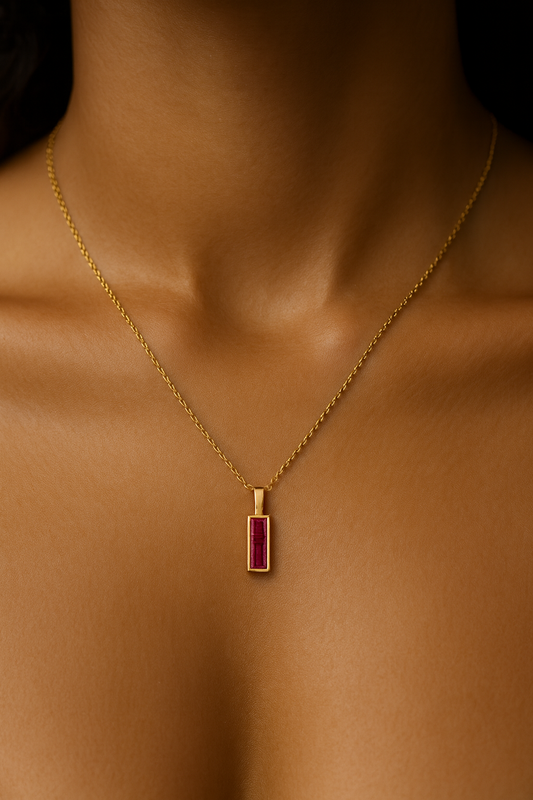 18K Gold Plated Ruby Pendant Necklace.