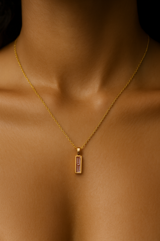 18K Gold Plated PInk Pendant Necklace.