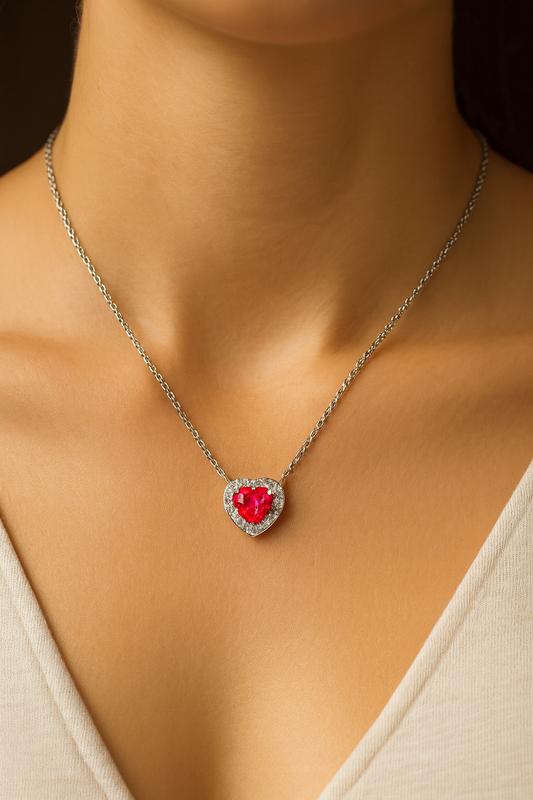 Heart Ruby Pendant Necklace