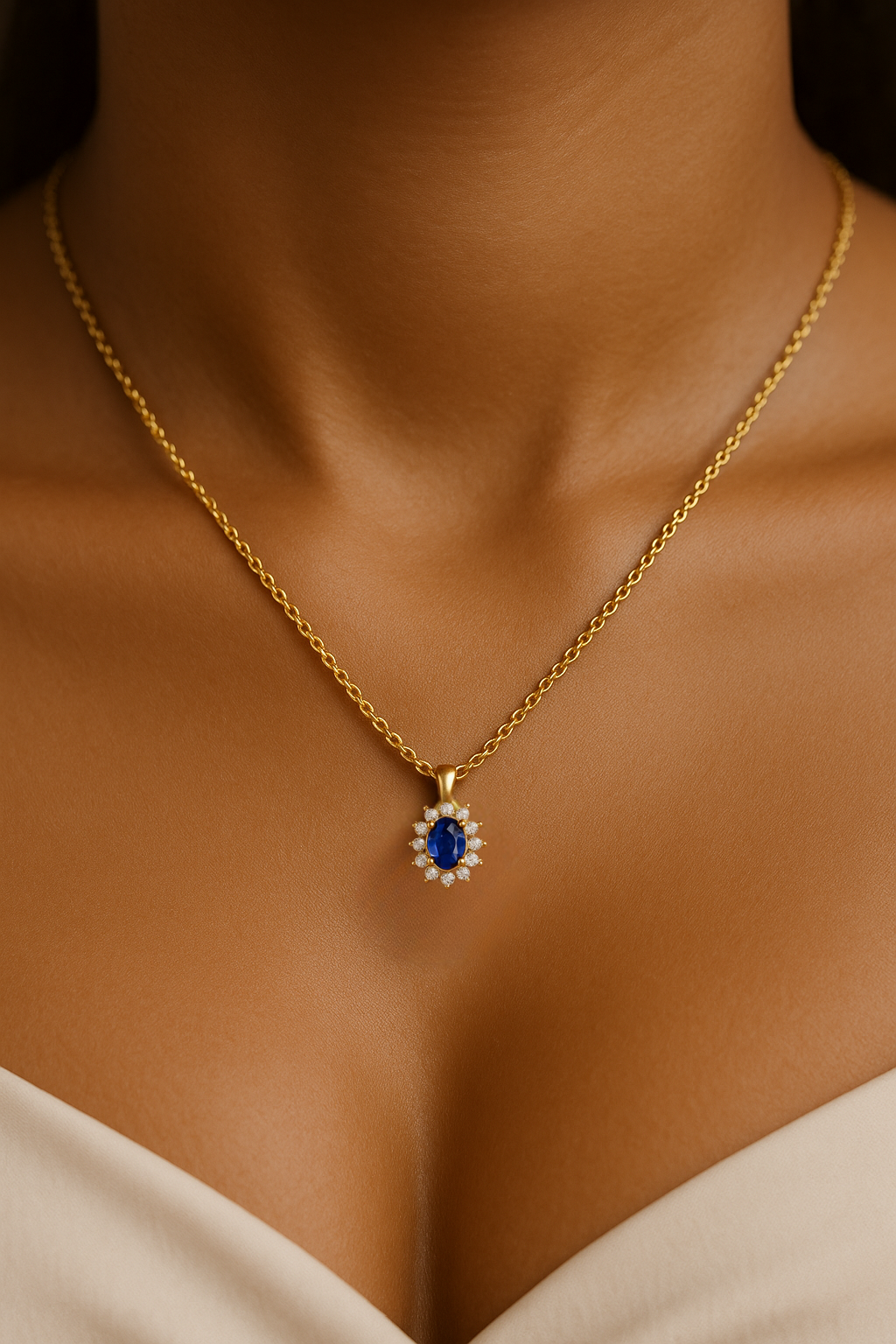 Blue Oval Pendant Necklace – 18K Gold Micron Plated Luxury