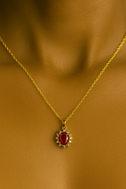 Red Oval Pendant Necklace – 18K Gold Micron Plated Luxury