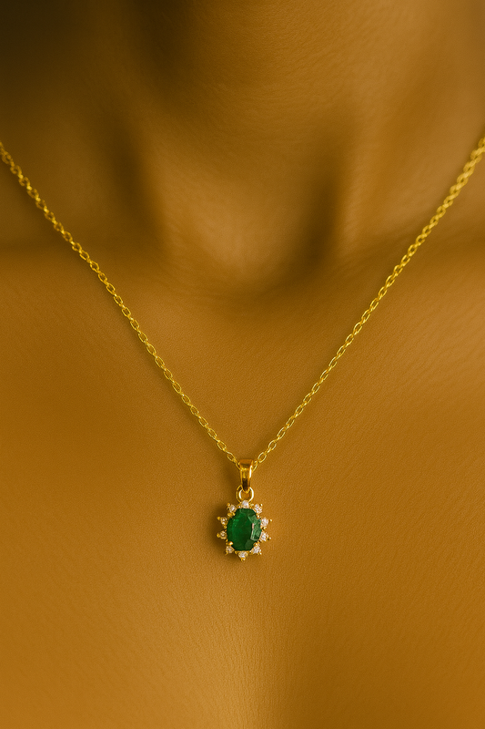 Green Oval Pendant Necklace – 18K Gold Micron Plated Luxury