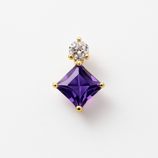 Purple Stud Earrings – 18K Gold Plated Princess Cut with Zircon Accent