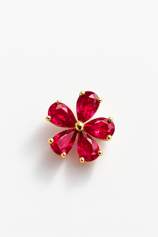Ruby Stud  Earrings – 18K Gold Micron Plated Floral Design