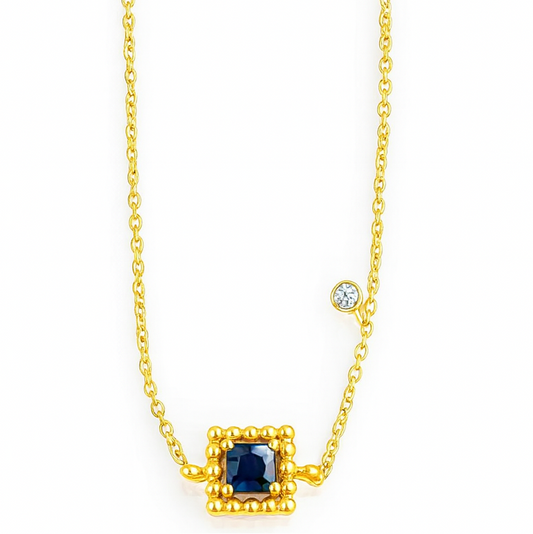 Blue Sapphire Bracelet 18K Gold Micron Plated with Beaded Frame