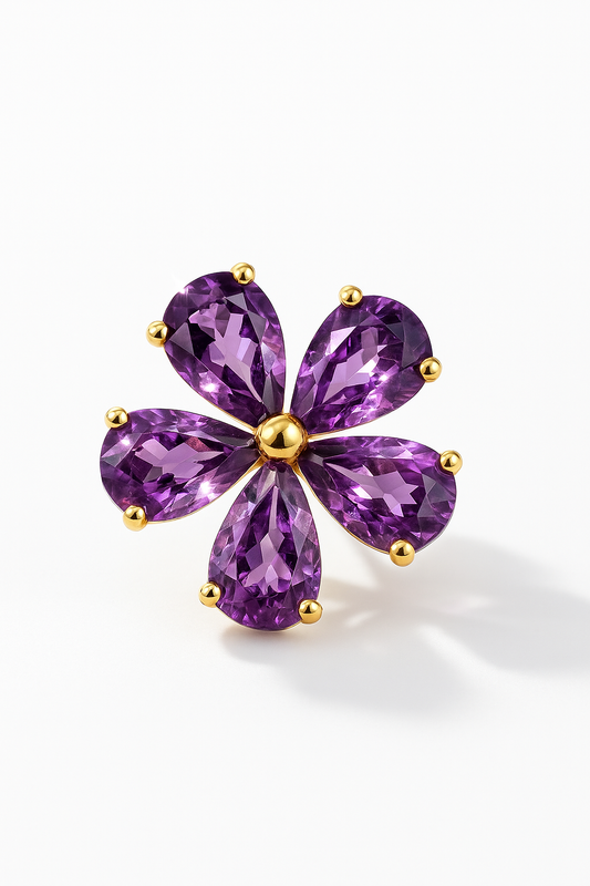 Purple Stud  Earrings – 18K Gold Micron Plated Floral Design