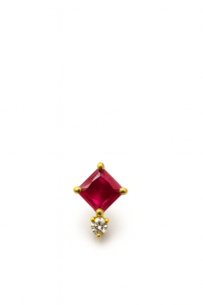 Ruby Stud Earrings – 18K Gold Plated Princess Cut with Zircon Accent