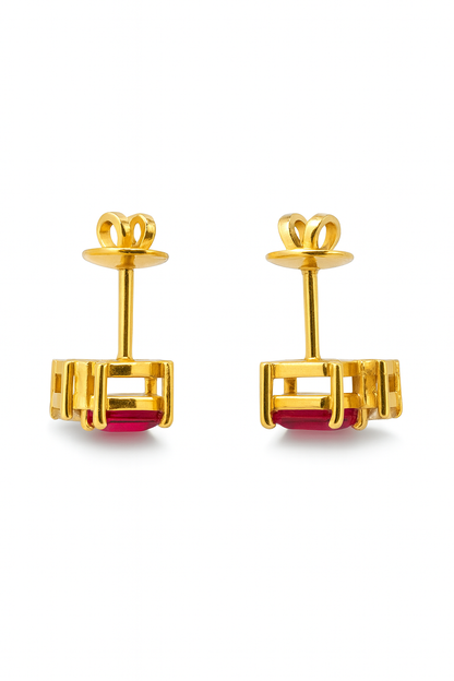Ruby Stud Earrings – 18K Gold Plated Princess Cut with Zircon Accent