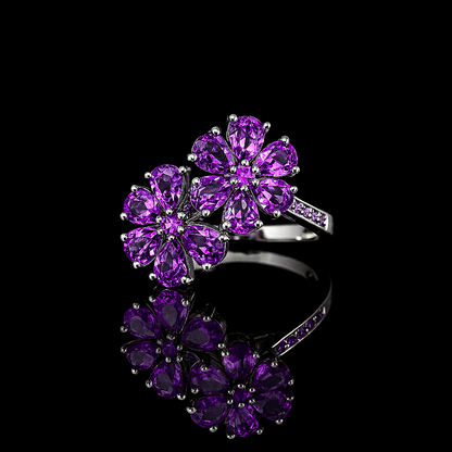 Amethyst Floral  Ring – Sterling Silver