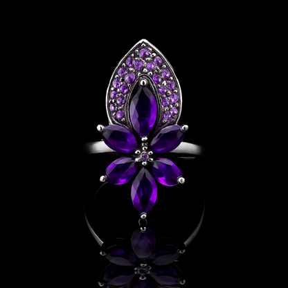 Amethyst Bloom Statement Ring – Sterling Silver
