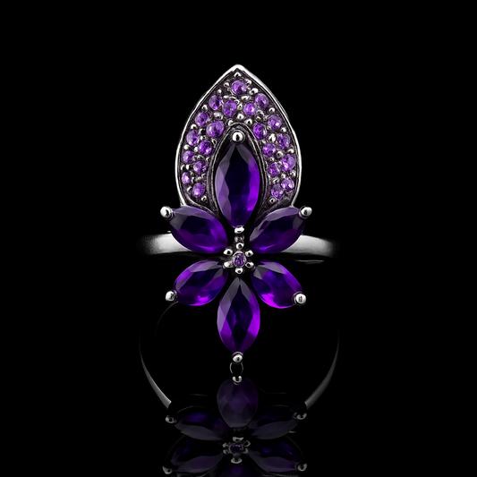 Amethyst Bloom Statement Ring – Sterling Silver