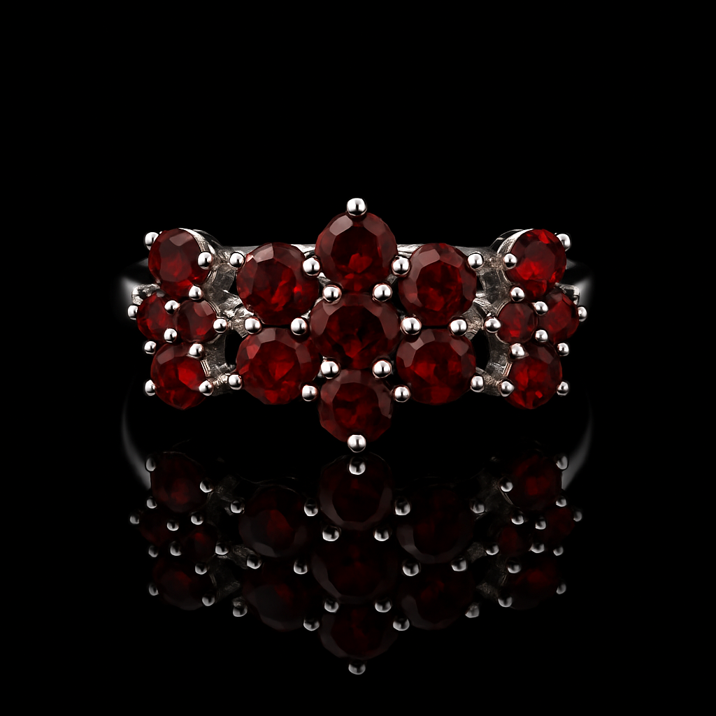 Garnet Blossom Silver Ring