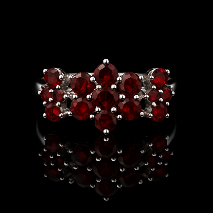 Garnet Blossom Silver Ring