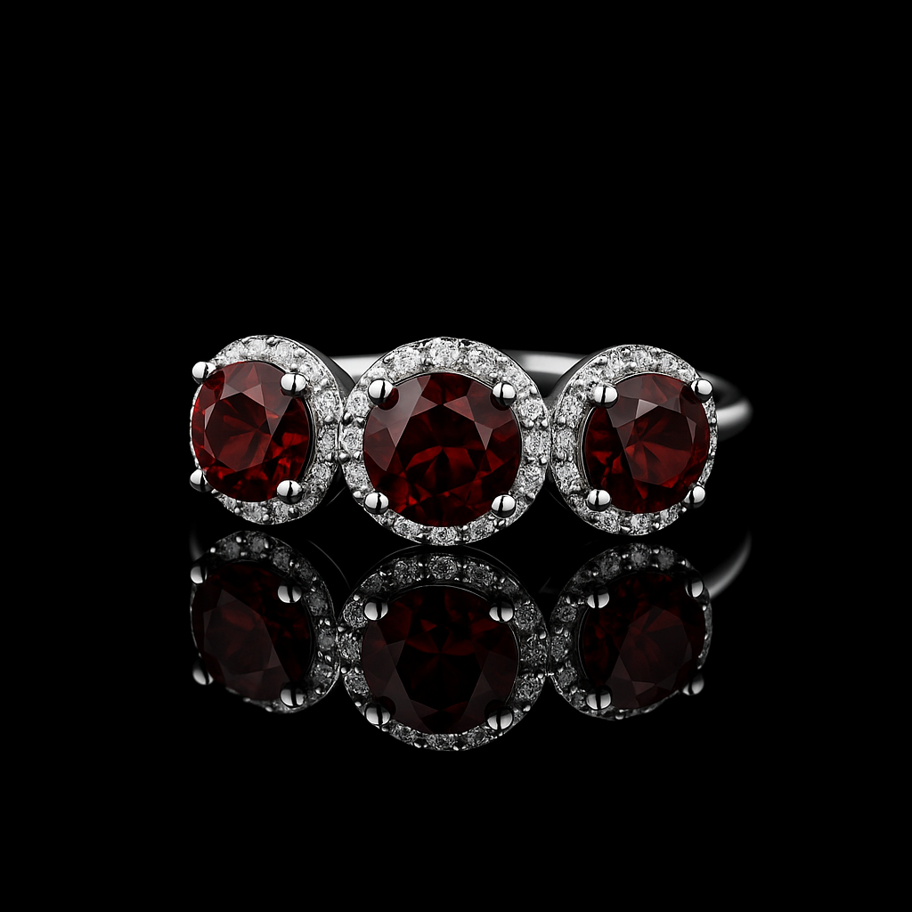 Garnet and Diamond Halo Ring