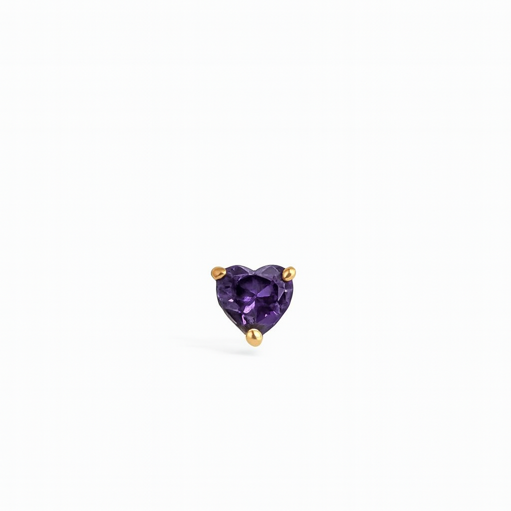Purple Stud Earrings – 18K Gold Micron Plated Heart Design