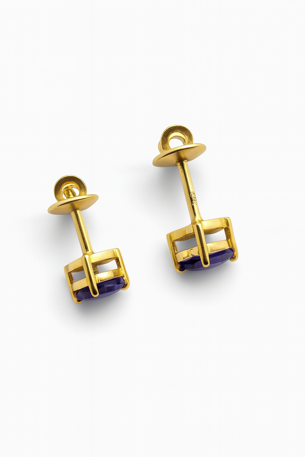 Purple Stud Earrings – 18K Gold Micron Plated Heart Design