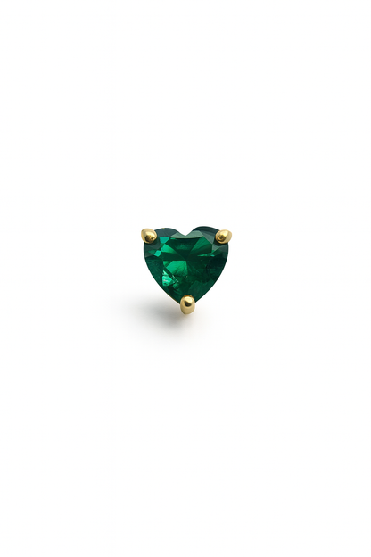 Emerald Stud  Earrings – 18K Gold Micron Plated Heart Design