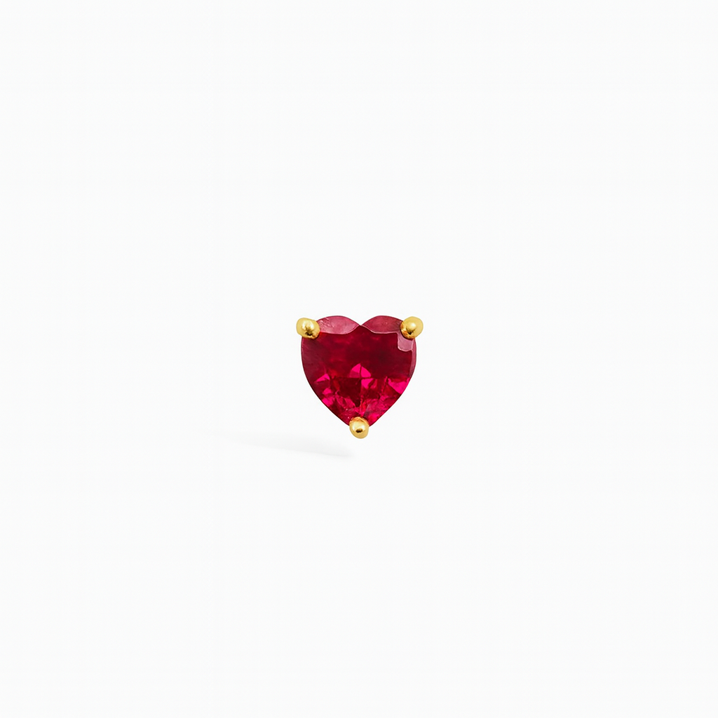 Ruby Stud Earrings – 18K Gold Micron Plated Heart Design