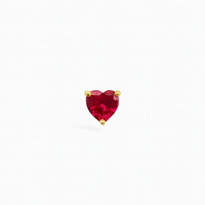 Ruby Stud Earrings – 18K Gold Micron Plated Heart Design
