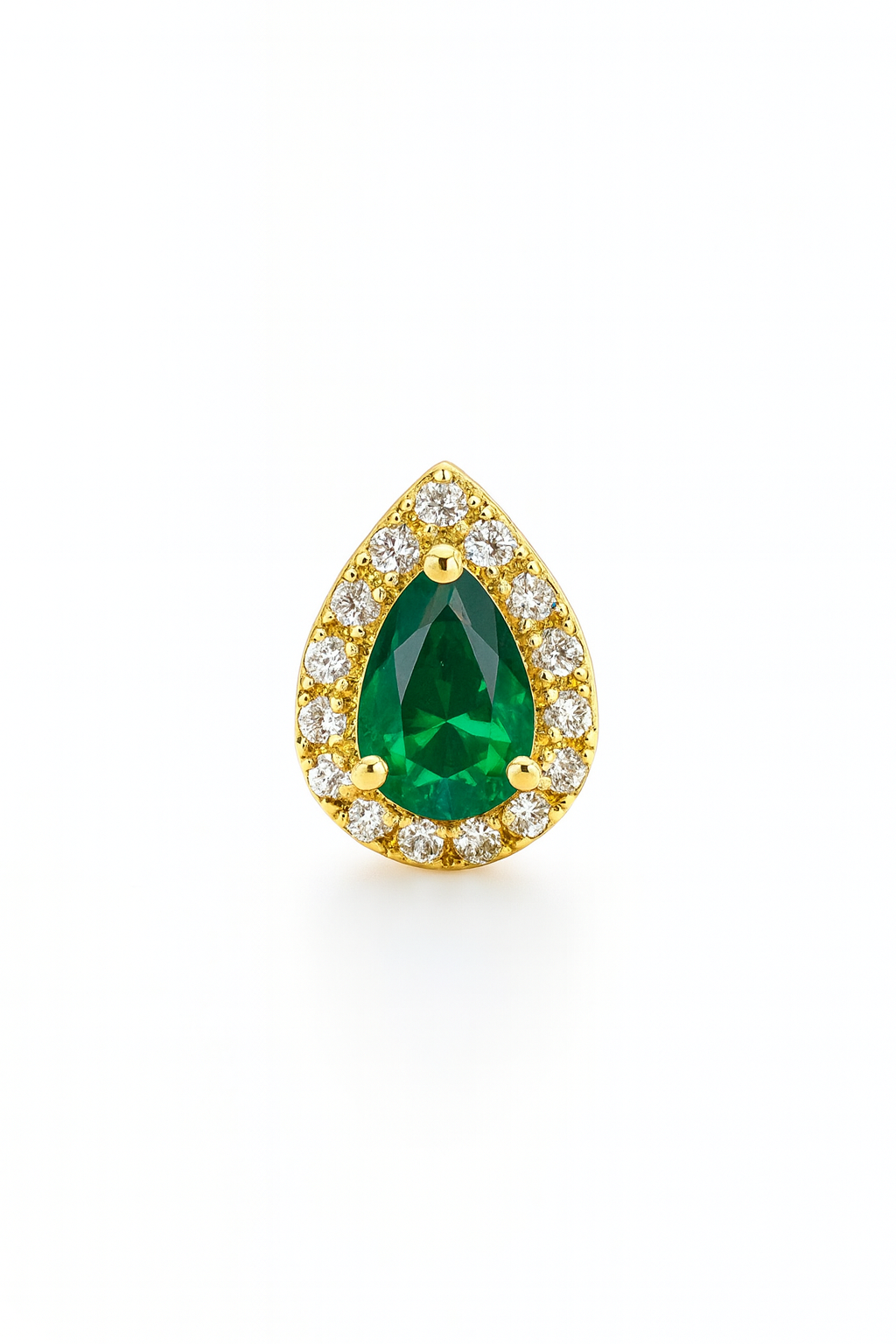 Emerald Stud Earrings – 18K Gold Micron Plated Pear Halo Design
