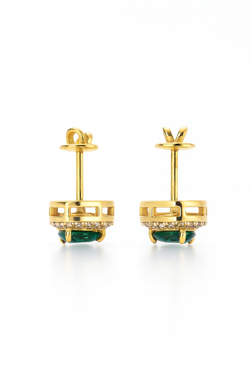 Emerald Stud Earrings – 18K Gold Micron Plated Pear Halo Design