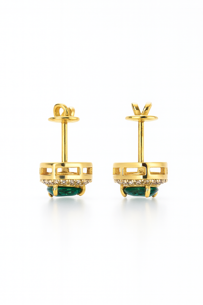 Emerald Stud Earrings – 18K Gold Micron Plated Pear Halo Design