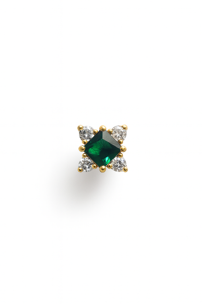Emerald Stud  Earrings – 18K Gold Micron Plated Princess-Cut with Zircon Halo