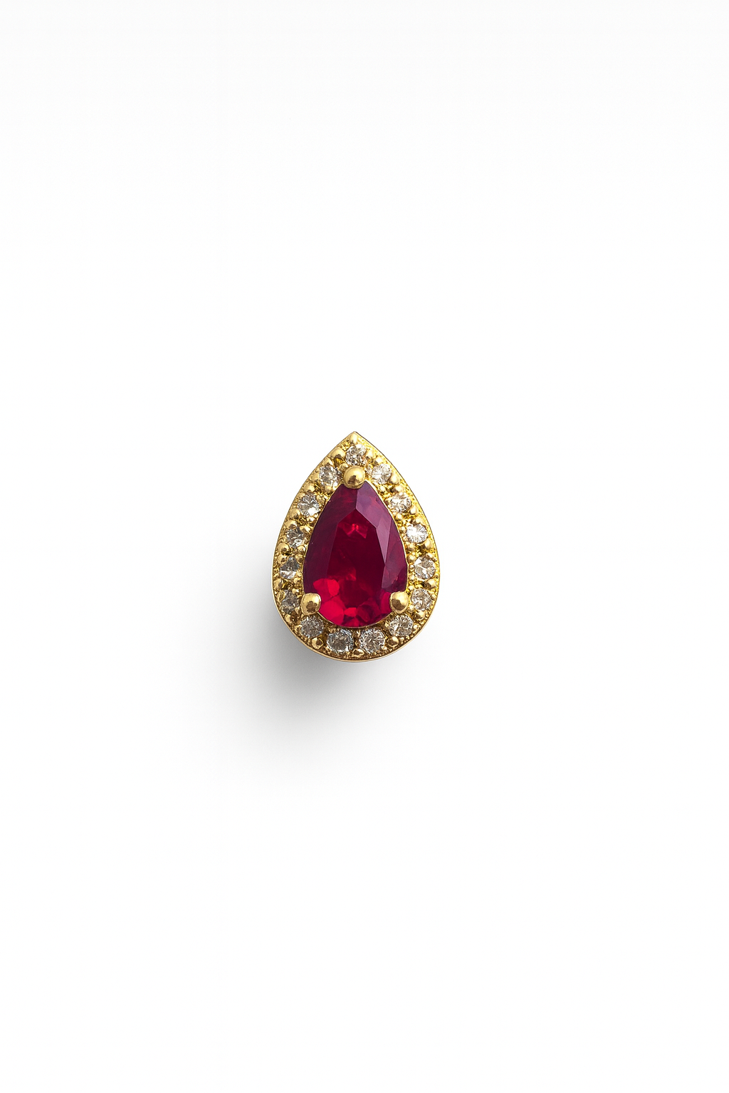 Ruby Stud  Earrings – 18K Gold Micron Plated Pear Halo Design