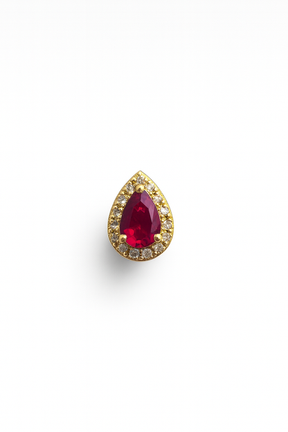 Ruby Stud  Earrings – 18K Gold Micron Plated Pear Halo Design